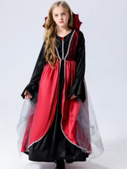 Halloween Costumes de vampire pour enfants Ensemble de velours rouge d'Halloween Robe horrible pour enfants