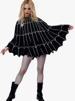 Halloween Costumes d'Halloween Cape effrayante noire pour femmes Costumes de vacances en polyester