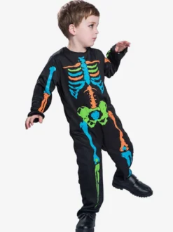 Halloween Costumes d'Halloween pour enfants Combinaison de polyester noire Costume de vacances Ensemble complet