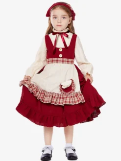 Halloween Costumes d'Halloween pour enfants Ensemble d'Halloween rouge Robe en polyester pour enfants Couvre-chef