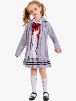 Halloween Costumes d'Halloween pour enfants Ensemble d'Halloween gris Jupe cravate en polyester pour enfants