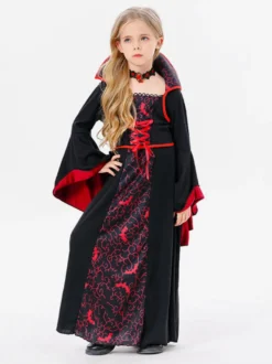 Halloween Costumes d'Halloween pour enfants Ensemble en polyester noir pour Halloween Robe à collier pour enfants