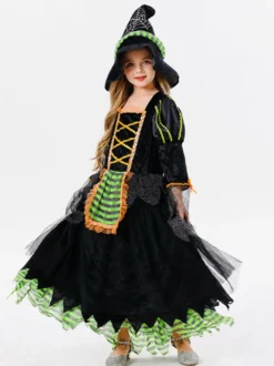 Halloween Costumes d'Halloween pour enfants Ensemble de polyester violet pour Halloween Robe pour enfants Chapeau