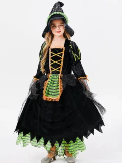 Halloween Costumes d'Halloween pour enfants Ensemble de polyester violet pour Halloween Robe pour enfants Chapeau