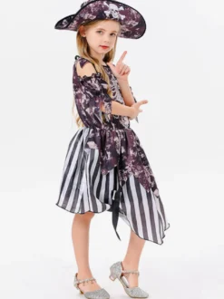 Halloween Costumes d'Halloween pour enfants Ensemble de polyester d'Halloween marron foncé Robe chapeau pour enfants