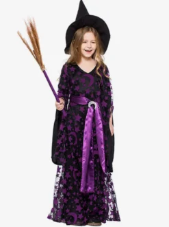 Halloween Costume Sorcière Enfants Robes Ensemble Déguisements Halloween Robe de Princesse Fille