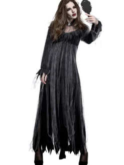 Halloween Costumes Zombie Cosplay Effrayant Noire Femme Robe Choker Tulle Costume Déguisement Halloween