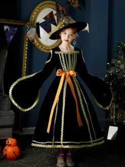 Halloween Déguisement Tea Party Robe Manches Longue Lolita De Style Noir De Style Rococo Cosplay Halloween