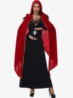 Halloween Ensemble de robe cape sexy rouge vampire pour costumes de vacances