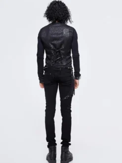 Halloween Gilet en patchwork jacquard gothique punk pour homme costume argenté
