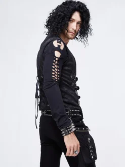 Halloween Gilet en patchwork jacquard gothique punk pour homme costume argenté
