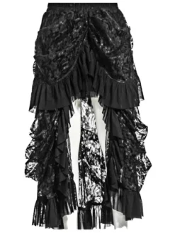 Halloween Jupe Gothique 2026 Noir Plissés Dentelle Femmes Coton Jupe Rétro Déguisements Halloween