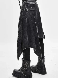 Halloween Jupe portefeuille en velours côtelé effet vieilli style punk pantalon patchwork en denim vêtements pour costumes