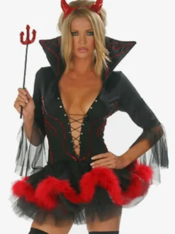 Halloween Robe courte effrayante en Polyester rouge diable pour femmes ensemble complet de Costumes