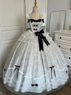 Halloween Robe de mariée gothique Lolita bleu gris robe de soirée en jacquard avec nœuds et volants mode kawaii
