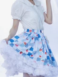 Harajuku Jupe Lolita SK Lolita À Volants Bleu Ciel ClairImprimée Fleurie