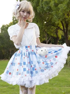 Harajuku Jupe Lolita SK Lolita À Volants Bleu Ciel ClairImprimée Fleurie