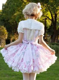 Harajuku Lolita SK Jupes à volants rose doux à imprimé Fleurie