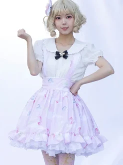 Harajuku Lolita SK Jupes à volants rose doux à imprimé Fleurie