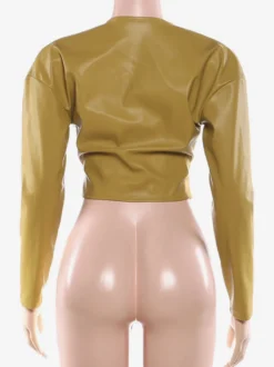 Haut corset court à manches longues en similicuir zippé taille froncée style années 2000