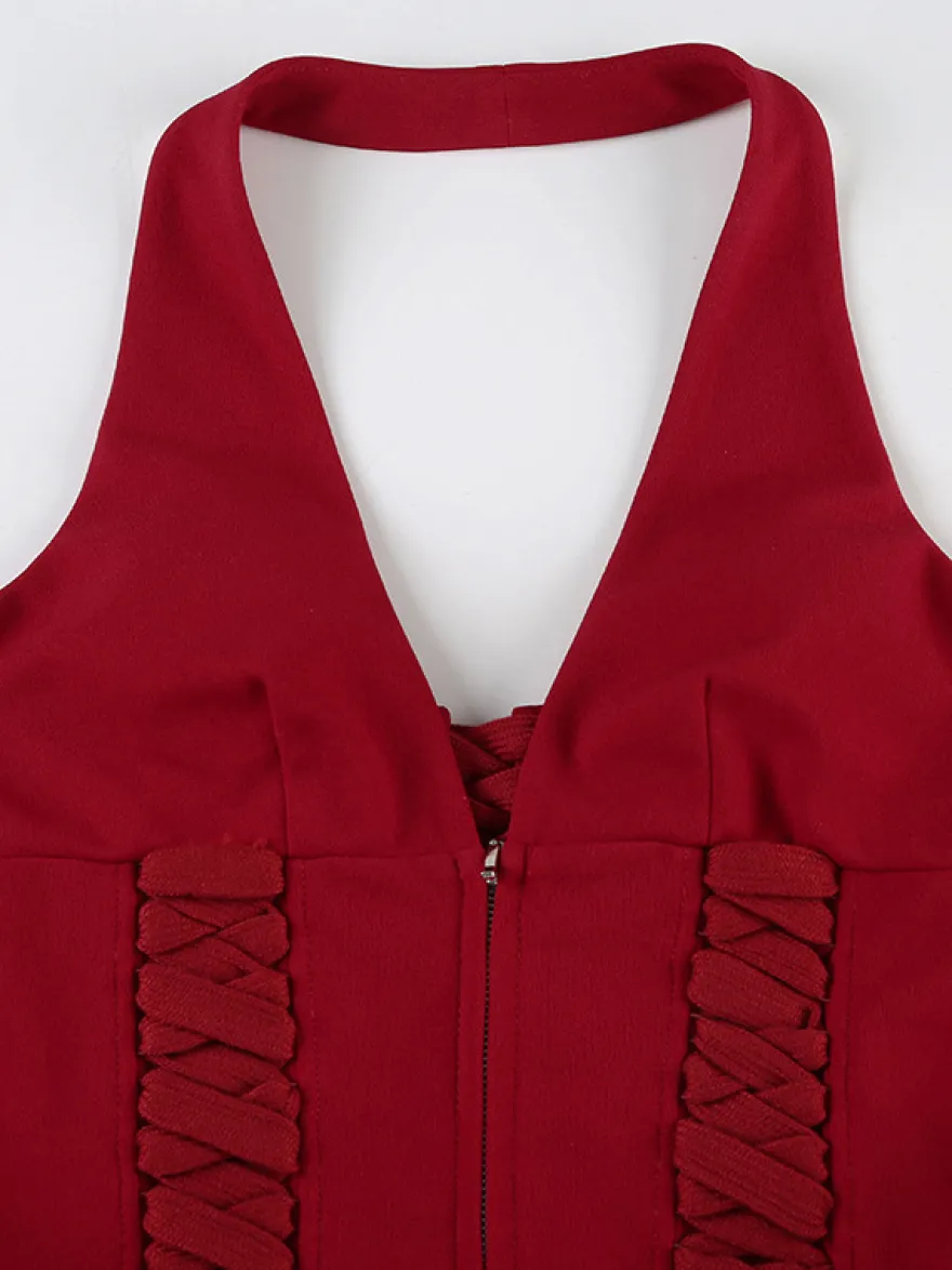 Haut corset dos nu avec fermeture éclair et lacets dans le dos pour boîte de nuit 2026