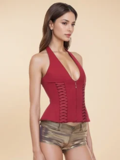 Haut corset dos nu avec fermeture éclair et lacets dans le dos pour boîte de nuit 2026