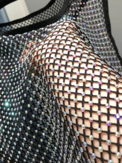 Haut de soirée sexy à col rond en résille sans manches en polyester