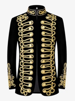 Haut noir vintage rétro en polyester avec boutons et blocs de couleurs à manches longues costumes rétro pour homme