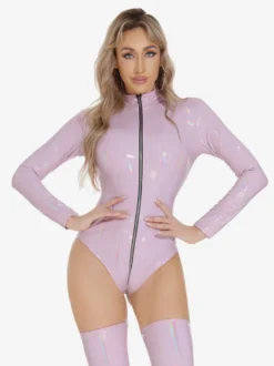 Hauts de clubwear tendance à col montant fermeture éclair manches longues cuir PU