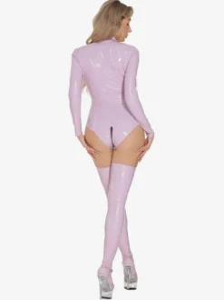 Hauts de clubwear tendance à col montant fermeture éclair manches longues cuir PU