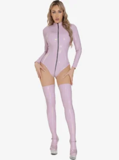 Hauts de clubwear tendance à col montant fermeture éclair manches longues cuir PU