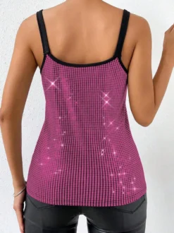 Hauts de soirée élégants à bretelles et sequins au col sans manches