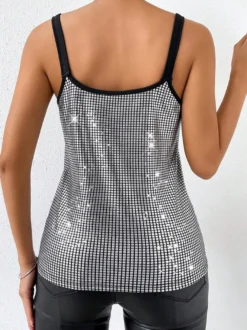 Hauts de soirée élégants à bretelles et sequins au col sans manches
