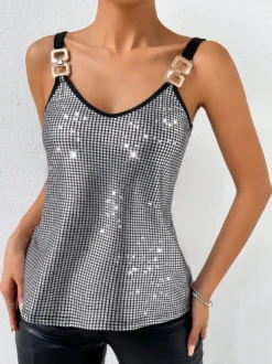 Hauts de soirée élégants à bretelles et sequins au col sans manches