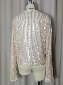 Hauts de soirée élégants à col rond et sequins blazers à manches longues et cardigans