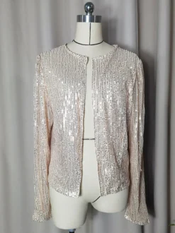 Hauts de soirée élégants à col rond et sequins blazers à manches longues et cardigans