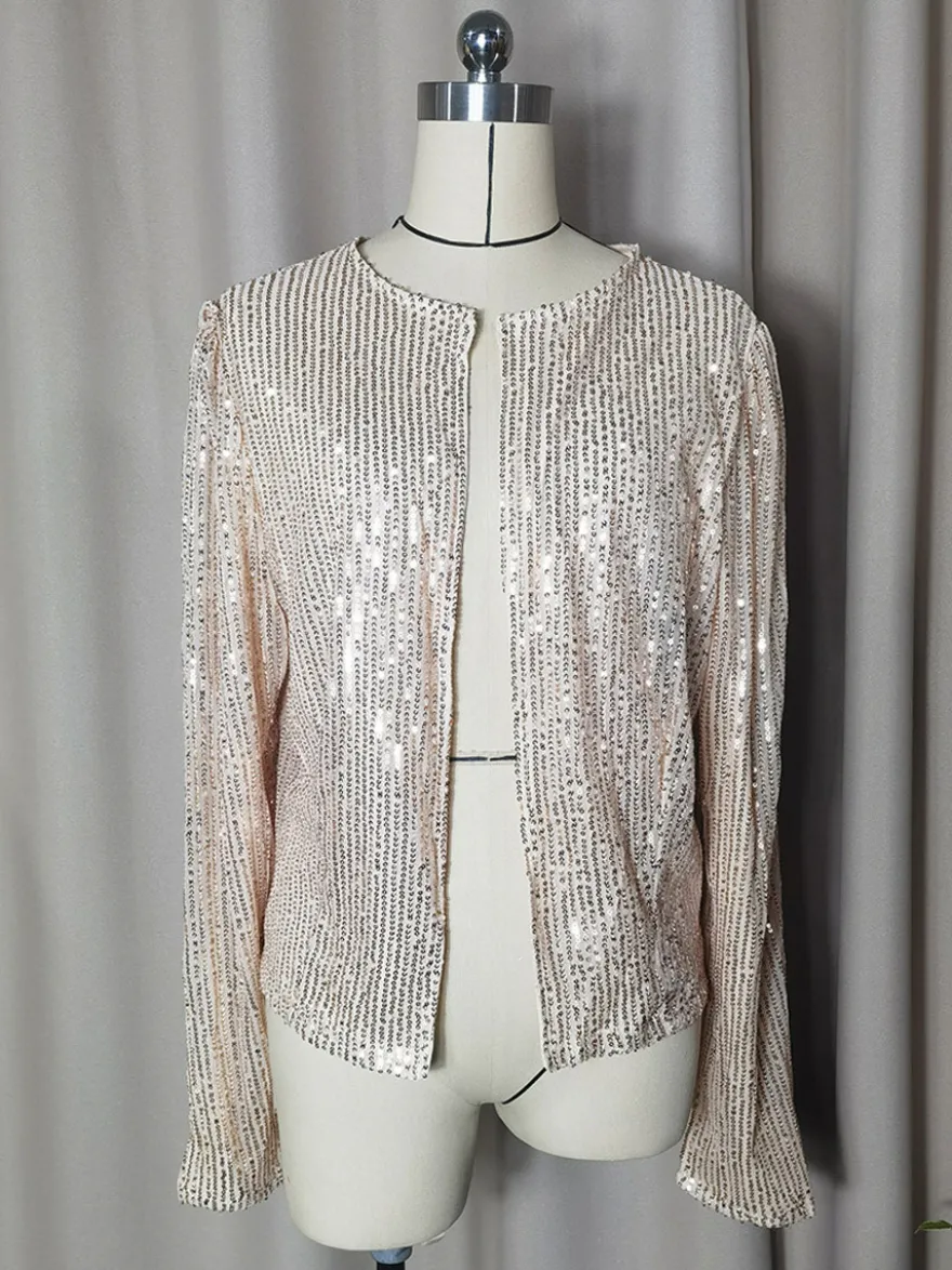 Hauts de soirée élégants à col rond et sequins blazers à manches longues et cardigans