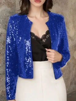Hauts de soirée élégants à col rond et sequins blazers à manches longues et cardigans