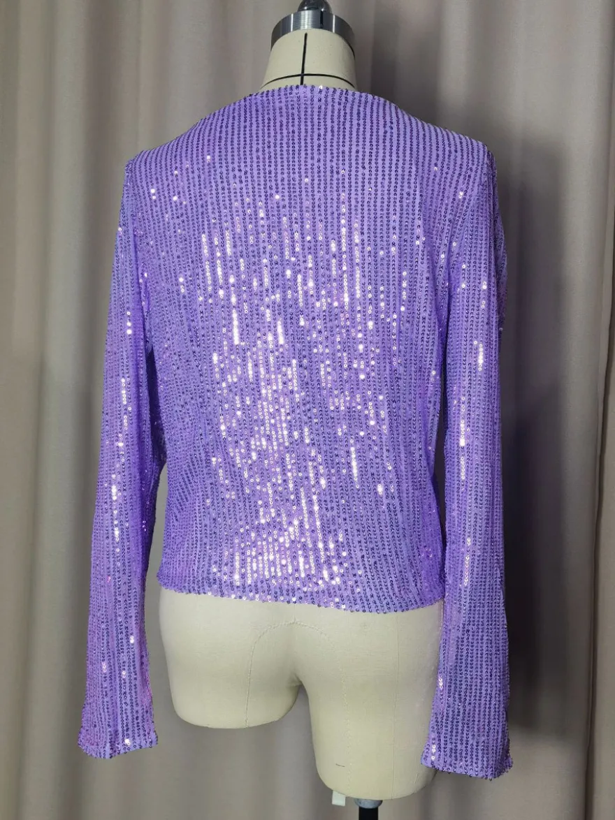 Hauts de soirée élégants à col rond et sequins blazers à manches longues et cardigans