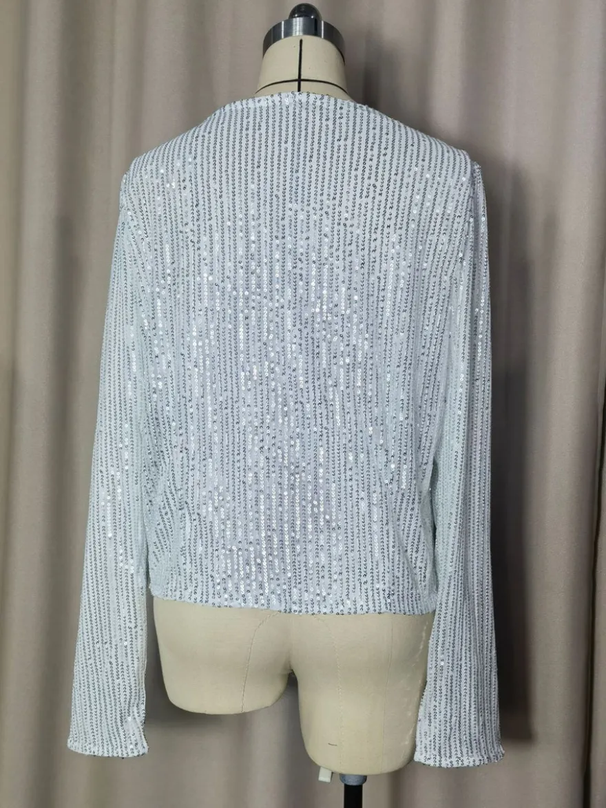 Hauts de soirée élégants à col rond et sequins blazers à manches longues et cardigans