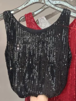 Hauts de soirée sexy à bretelles et sequins au col sans manches