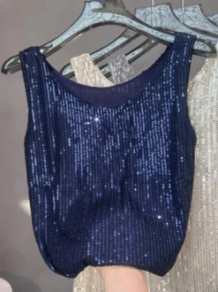Hauts de soirée sexy à bretelles et sequins au col sans manches