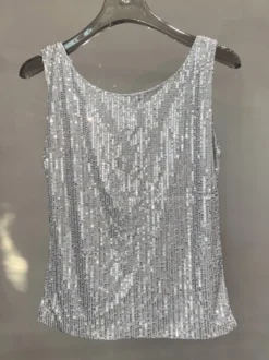Hauts de soirée sexy à bretelles et sequins au col sans manches
