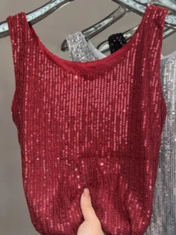 Hauts de soirée sexy à bretelles et sequins au col sans manches