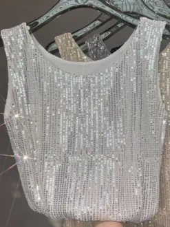 Hauts de soirée sexy à bretelles et sequins au col sans manches