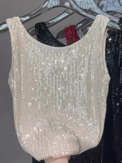 Hauts de soirée sexy à bretelles et sequins au col sans manches