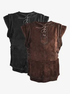 Haut Vintage marron foncé rétro sans manches en Polyester Costumes rétro pour hommes
