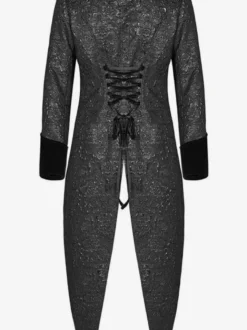Haut vintage noir vintage fendu devant à lacets jacquard manches longues haut en polyester costumes rétro pour homme