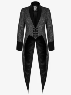 Haut vintage noir vintage fendu devant à lacets jacquard manches longues haut en polyester costumes rétro pour homme