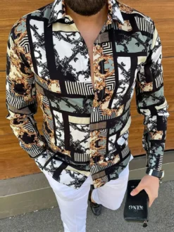 Hommes Chemise Décontractée Imprimées Chics Noires